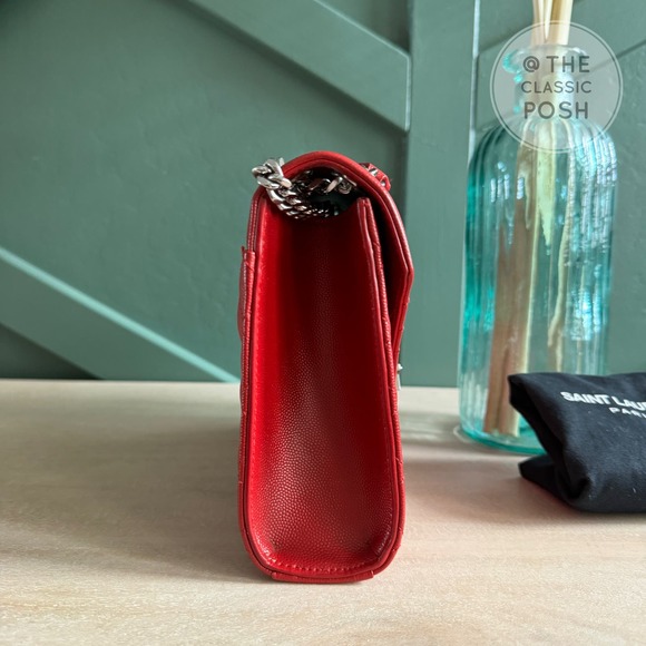 EUC Saint Laurent YSL Triquilt Medium Envelope Flap Pebbled Silver HW - Picture 2 of 13